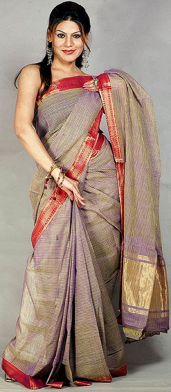 Mangalgiri Sari with Golden Thread Weave on Pallu and Fine Checks