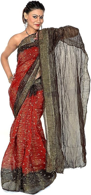 Maroon and Black Gajji Silk Sari