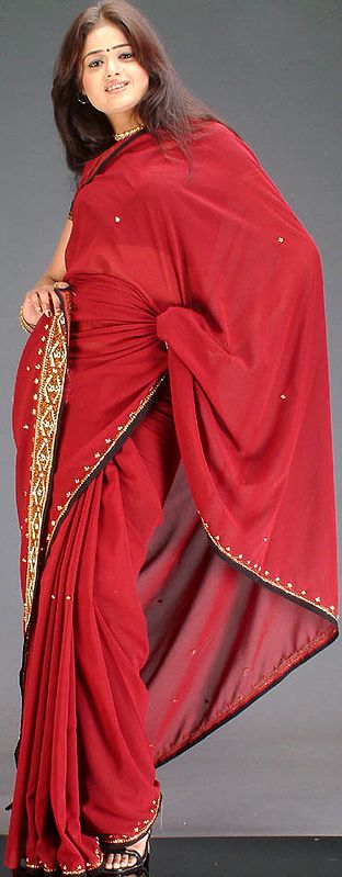 Maroon and Black Sari with Sequins and Thread Work