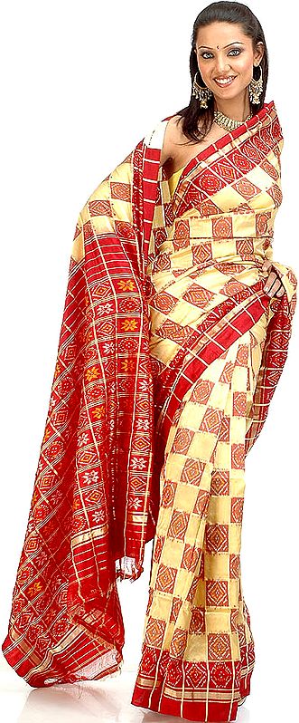Maroon and Flax Pochampally Sari