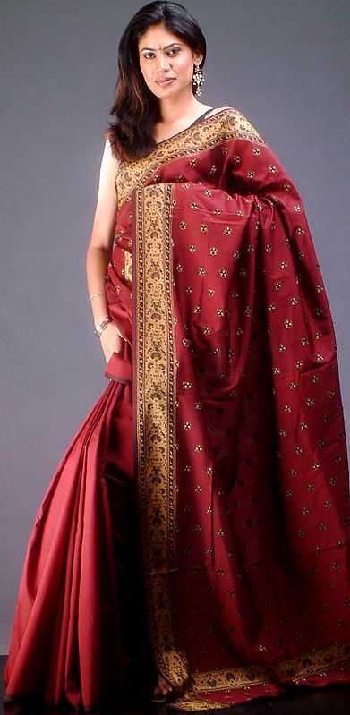 Maroon Banarasi Sari with Jacquard Weave