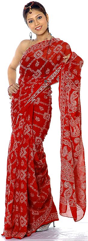 Maroon Lukhnavi Chikan Sari with Jaal Embroidery
