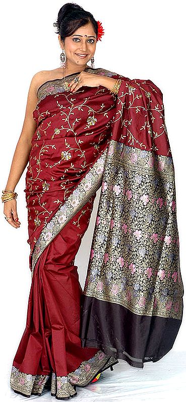 Maroon Valkalam Sari with All-Over Embroidery