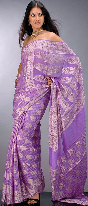 Mauve Banarasi Sari with Golden Thread Weave