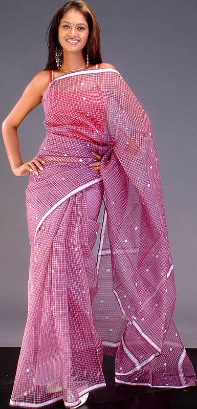 Mauve Chanderi Sari with Fine Checks