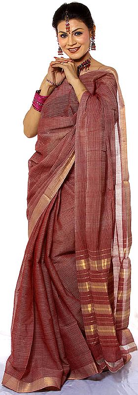 Mauve-Taupe Mangalgiri Sari with Golden Thread Weave