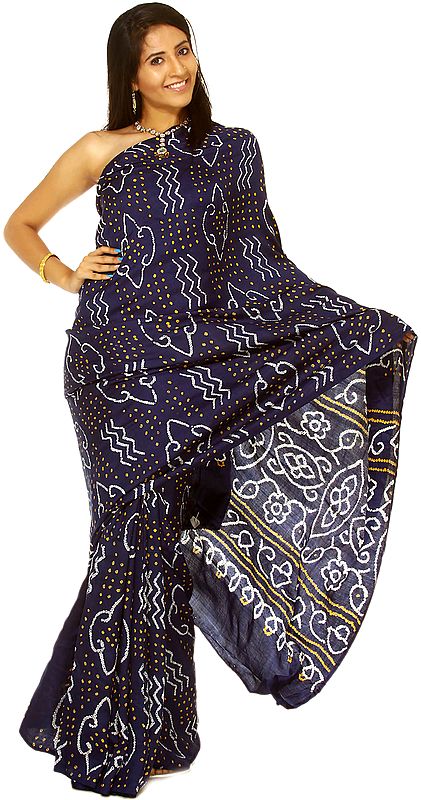 Mazarine-Blue Tie-Dye Bandhani Sari from Gujrat