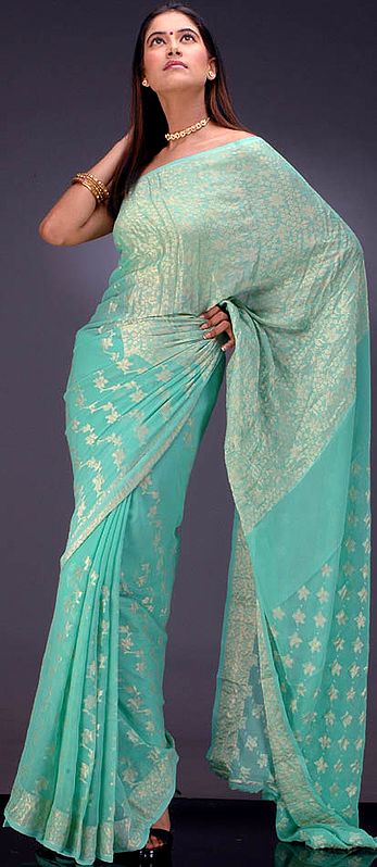 Mint Banarasi Sari with Golden Thread Weave