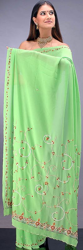Mint Sari with Thread-Work
