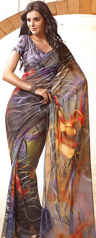 Multi-color Designer Sari with Modern Print
