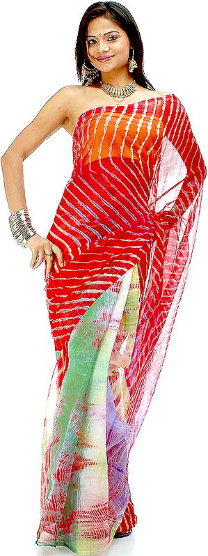 Multi-Color Leheria Sari from Gujarat