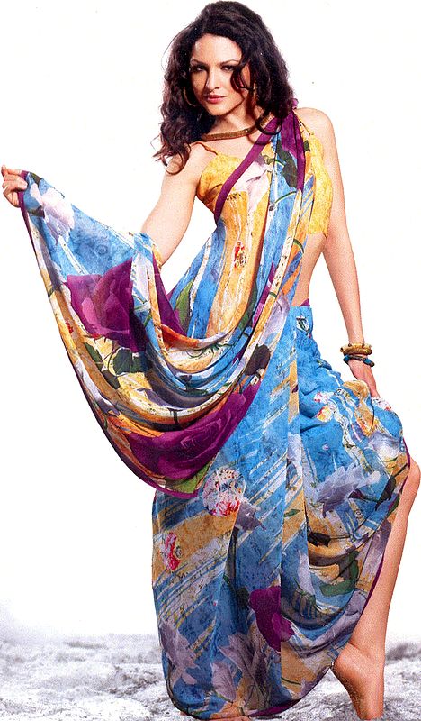 Multi-Color Sari with Digital Modern Print