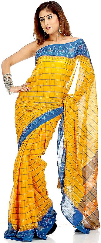 Mustard and Blue Pochampally Sari