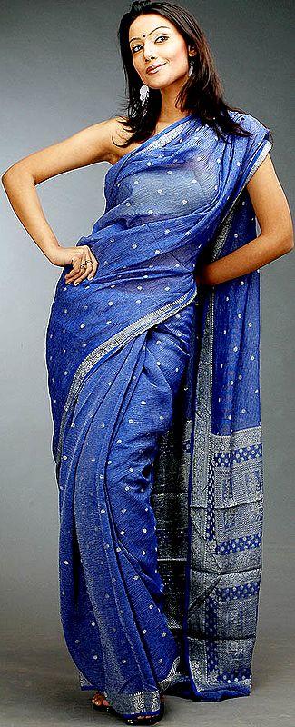 Navy-Blue Banarasi Crush Sari with Golden Bootis