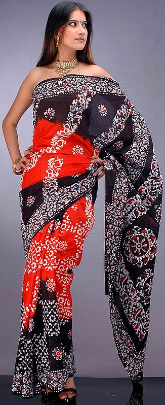Orange and Black Batik Sari