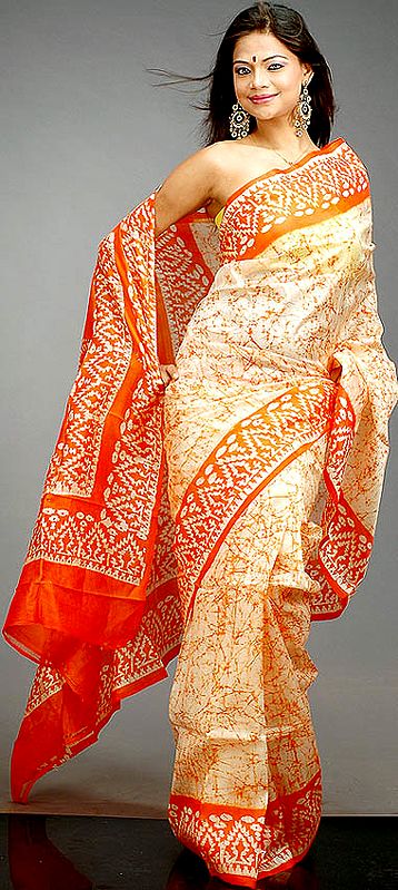 Orange and Ivory Batik Sari