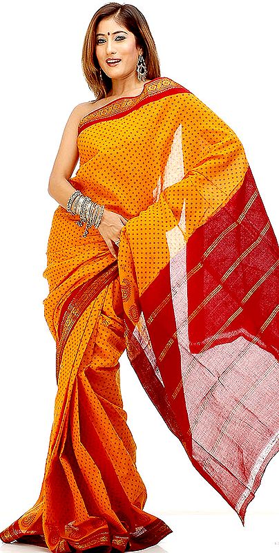 Orange and Maroon Sungri Printed Sari