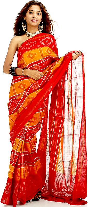 Orange and Red Pochampally Sari