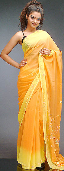 Orange and Yellow Sari with Thread Work