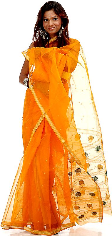 Orange Chanderi Sari with All-Over Bootis