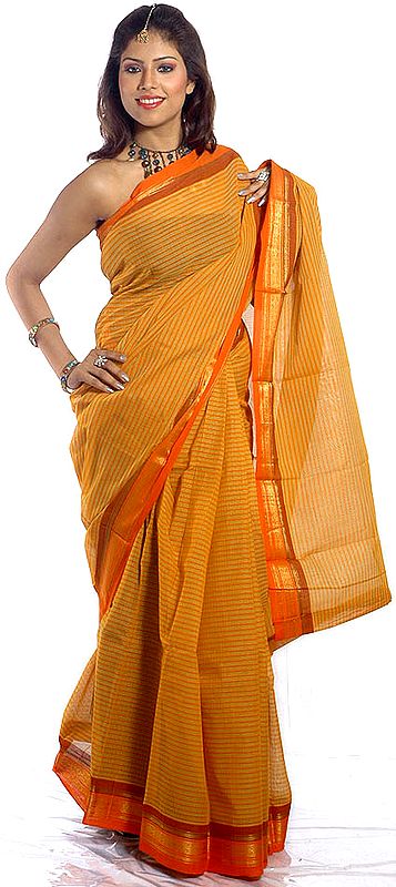 Orange Narayanpet Sari with Fine Checks