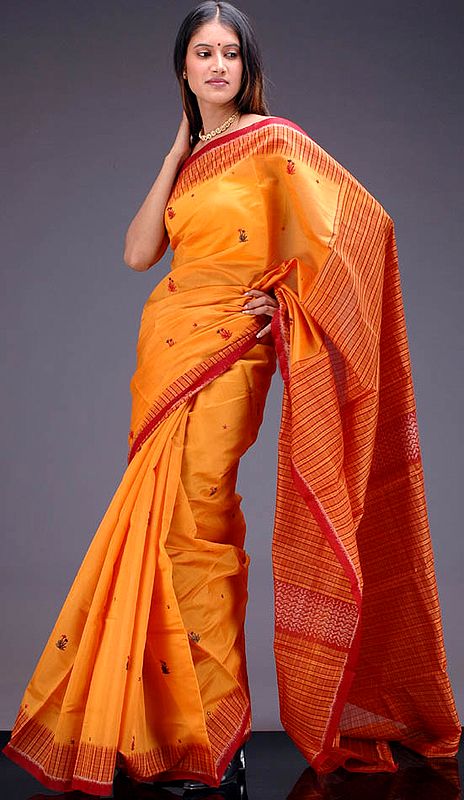 Orange Rajkot Sari with Thread Weave