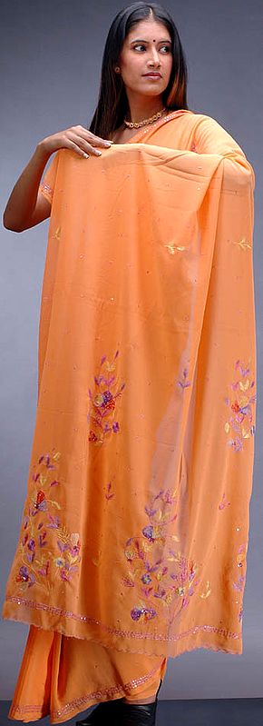 Orange Sari with Thread-Work