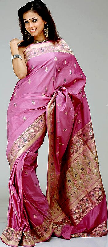 Orchid Valkalam Sari from Banaras with All-Over Bootis