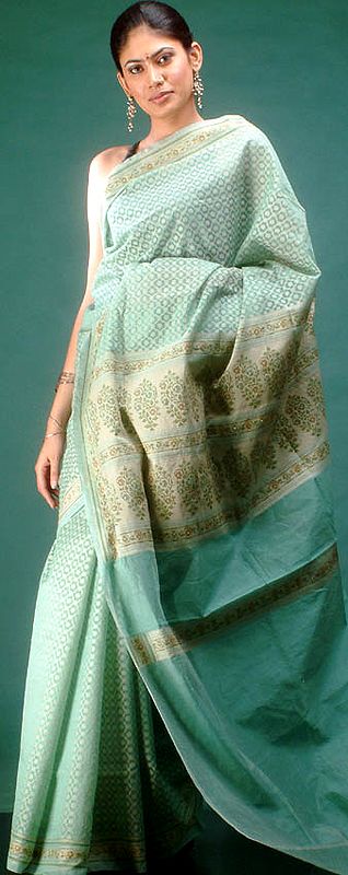 Pale Green Banarasi Sari with All-Over Weave