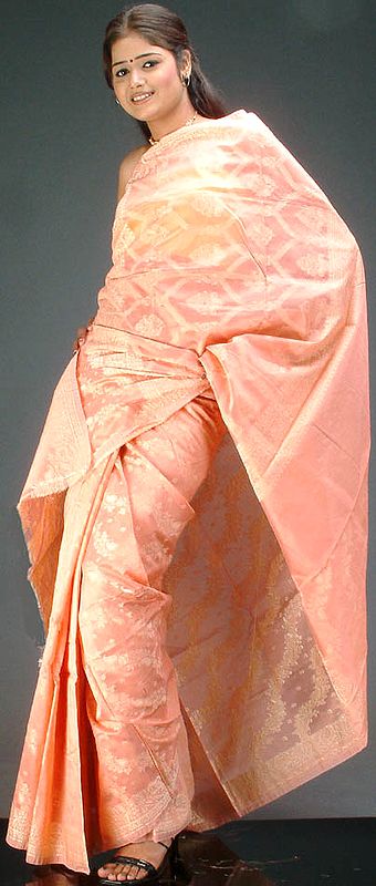 Peach Banarasi Sari with All-Over Thread Weave