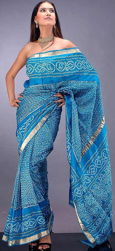 Persian Blue Gharchola Sari from Gujarat