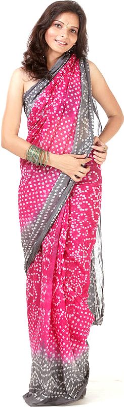 Pink and Gray Shaded Bandhani Sari from Jaipur
