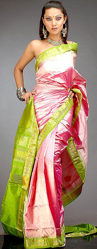 Pink and Green Bangalore Silk Sari