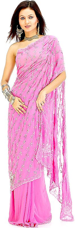 Pink Butterfly Sari with Sequins and Threadwork