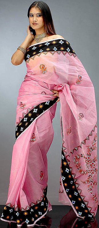 Pink Hand-Painted Sari from Bengal