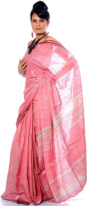Pink Hand-woven Sari with Ikat Weave