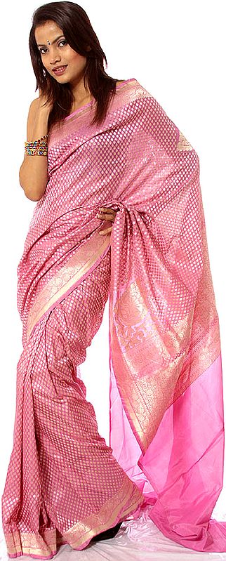 Pink Jamdani Banarasi Sari with All-Over Woven Bootis