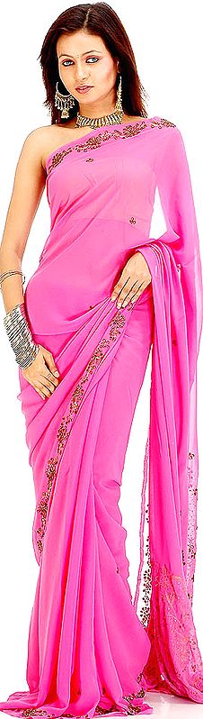Pink Sari with Sequins and Beads