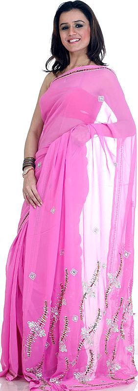Pink Sari with Sequins and Large Beads