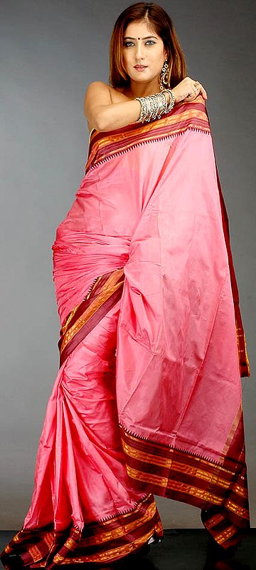 Plain Hot Pink Narayanpet Sari