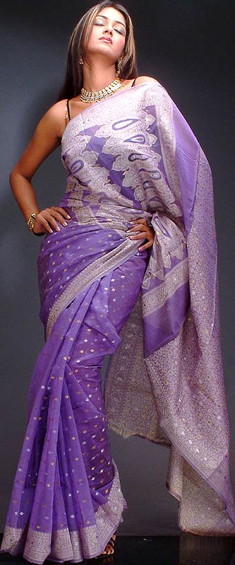 Plum Georgette Sari with All-Over Bootis