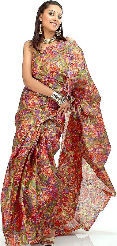 Polychrome Discharge Dyed Sari