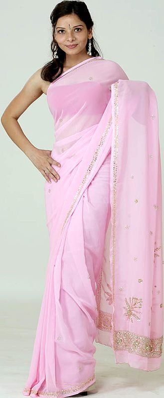 Powder Pink Sari with Sequins and Beads