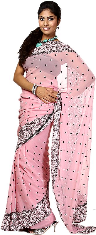 Powder-Pink Sari with All-Over Embroidered Bootis and Floral Border
