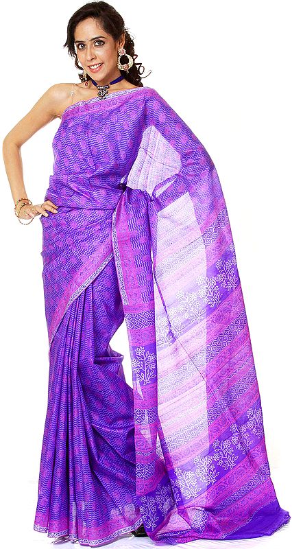 Printed Ultramarine Sari from Kolkata