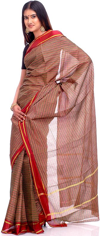 Pure Cotton Sari with Multi-Color Checks