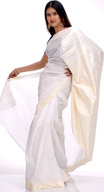 Pure Silk Ivory Sari with Golden Border