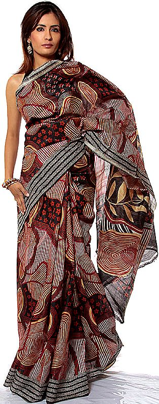 Pure Silk Sari from Kolkata with Modern Print