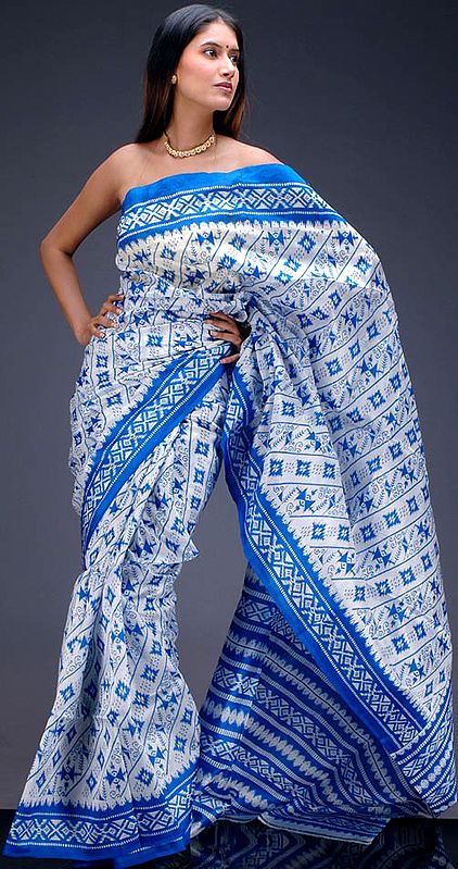 Pure Silk Sari with Folk Print