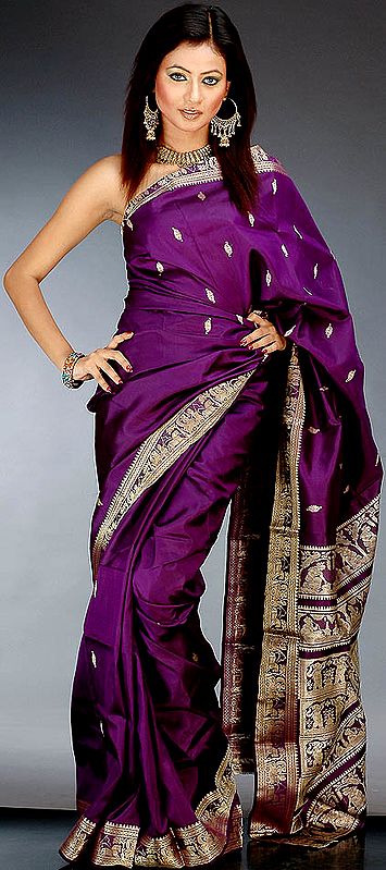 Purple Baluchari Sari with Mythological Episodes